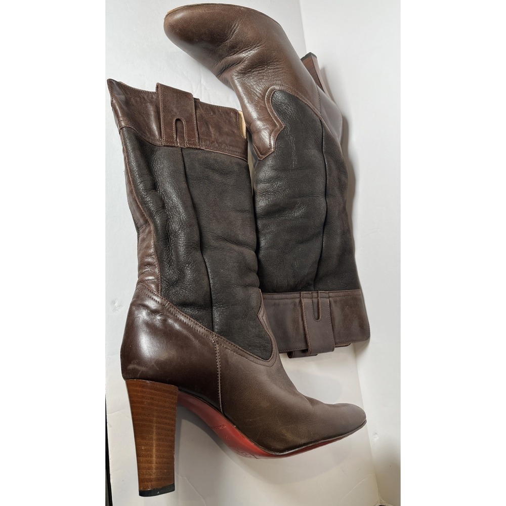 Moneta Blu Boots 38 heels red bottom sherpa lined Italy Italian leather Milano